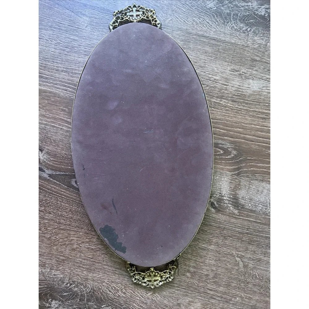 Vintage Cameo 24K Gold Plate Ormolu Rose Vanity Mirror Tray Bedroom Decor